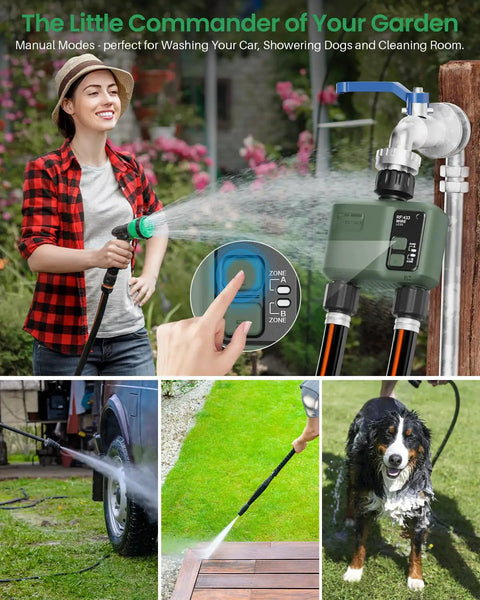 Smart WiFi Hose Timer With 2 Zones, Long Range 984ft RF, App And Voice Control With Alexa Google Tuya, used in garden