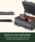 Cuisinart Griddler Indoor Grill And Panini Press With Removable Nonstick Plates, grilling steak on ceramic plates, dishwasher-safe parts
