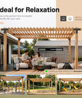 Family relaxing under a pergola using T Post Timber Pergola Bracket Set For 4x4 And 6x6 Lumber Heavy Duty Steel Powder Coated Black
