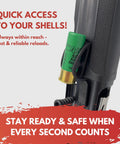 12 Gauge Shotgun Shell Holder With 3M Tape mounted on a shotgun stock, showing quick shell access and secure fit, by Rangenord.