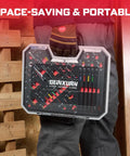 Person holding 58 Piece Screwdriver Bit Set with Impact Bits and Tool Box, portable for home repairs and DIY projects.