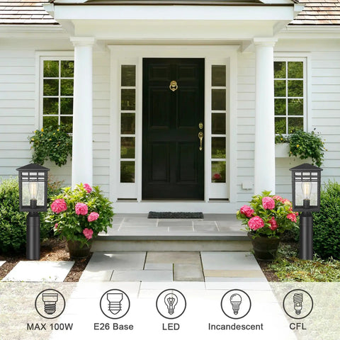 Outdoor Post Light Fixture With Black Finish And Seeded Glass Modern Exterior Pillar Lantern For Garden Backyard Patio Porch Or Pathway Weather Resistant And Durable Outdoor Lighting That Slaps