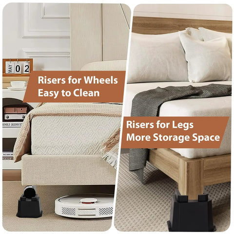 4 Inch Bed Risers Heavy Duty Furniture Elevation Set Of 4 Elevates Beds Tables Couches With Anti Slip Pads For Caster Wheels Or Posts Up To 6000 Lbs Black