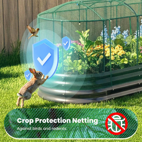 Self Watering Raised Garden Bed Kit With Mesh Cover Large Oval Galvanized Outdoor Planter For Vegetables Herbs And Flowers 8x3x1 Foot