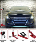 3 In 1 Automotive Sheet Metal Repair Tool With Adjustable Dent Pull Lever next to blue car in garage.