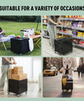 Foldable Rolling Utility Cart With Lid On Wheels Collapsible Handcart Trolley For Grocery Shopping Office Camp School And File Organization Durable Black With Brakes And Large Capacity in various settings.