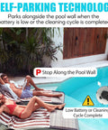 Cordless Robotic Pool Cleaner With 120 Minute Run Time Auto Vacuum For Above Ground And In Ground Flat Pools Up To 1000 Sq Ft Self Parking Tech For Easy Cleaning And Fresh Water in action by a poolside.