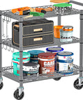 Heavy Duty 3 Tier Metal Utility Rolling Cart With Wheels For Kitchen Garage Office And Commercial Use, fully stocked with tools and paints