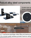 Ceiling Storage Hoist For Rooftop Carriers And Gear Heavy Duty Garage Pulley Lift System Holds Up To 150 Lbs Fits 10 To 14 Foot Ceilings
