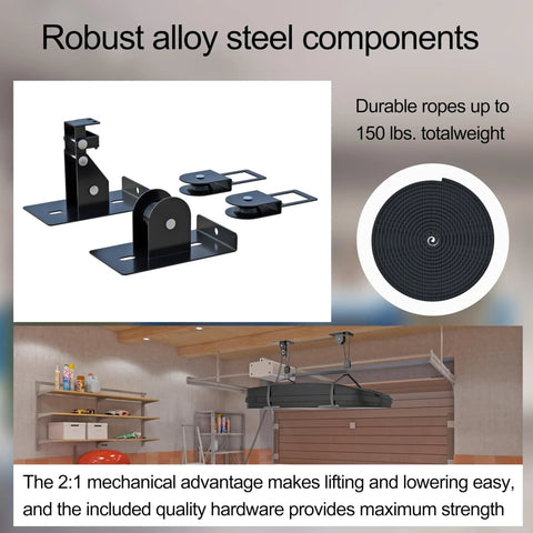 Ceiling Storage Hoist For Rooftop Carriers And Gear Heavy Duty Garage Pulley Lift System Holds Up To 150 Lbs Fits 10 To 14 Foot Ceilings