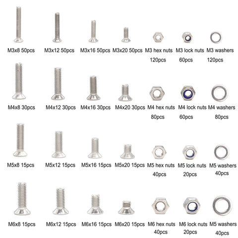Get the Whole Shebang with Massive 304 Stainless Steel Machine Screw Assortment Kit featuring M3 M4 M5 M6 screws, nuts, and washers.