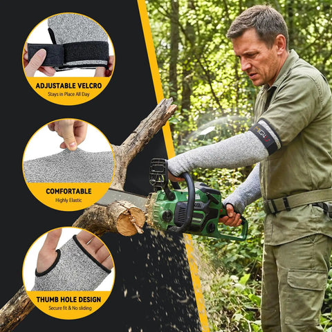 Pro Grade Cut Resistant Arm Sleeves With Thumb Holes Built Tough For Yard Work And Farm Tasks Adjustable Velcro Closure Rugged Elastic Protection Snug Grey Guards For Handymen
