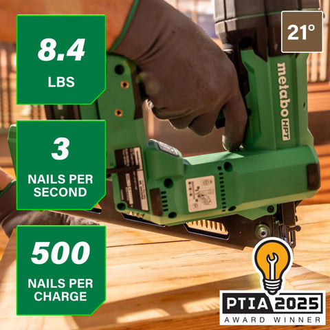 18V MultiVolt Cordless 21 Degree Framing Nailer Kit With 4.0Ah Battery delivering power on wood, 8.4 lbs, PTIA 2025 winner