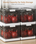 Hella Spacious Clear Stackable Storage Bins Three Pack With Lids And Rolling Wheels Collapsible Containers For Clothes Linens And Office Supplies No Fuss Ready Organization containing kettlebells.