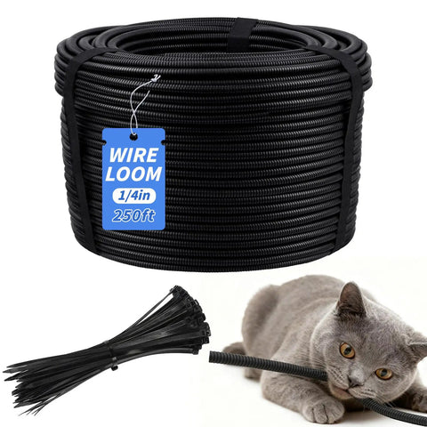 Heavy Duty Split Wire Loom Tubing, One Quarter Inch Wire Protector Conduit, 250 Foot Length for Automotive Marine RV Electrical Cables