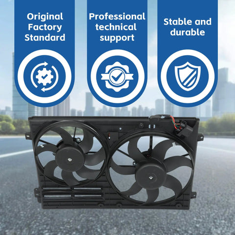 Direct Swap Radiator Cooling Fan Real Deal Fix Compatible With Vw Jetta Passat Gti Cc Golf Beetle Tt 18 Liter 19 Liter Engine Oem Replacement Cooling Blade Assembly with dual fans