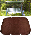 Weatherproof Porch Swing Canopy Cover 69x46.4 Inches, silver-coated roof, UV shield, outdoor setting with trees, brown cover detail