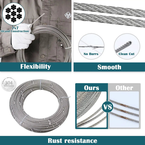 300 Ft One Eighth Inch Stainless Steel Cable Railing Kit For Indoor Outdoor Decks 7x7 Wire Rope Built To Last Durable Hardware