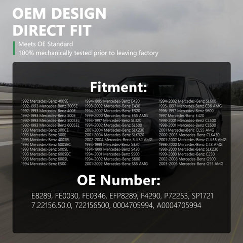 Fitment list for Inline Electric Fuel Pump And Install Kit For Chrysler Crossfire And Mercedes Benz models with OE numbers.