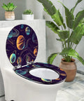 Toilet Seat with Decorative Cover for Bathroom featuring a colorful space theme, adjustable size fits standard toilets.