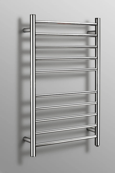 Stainless Steel Towel Warmer With 10 Round Bars Free Standing Or Wall Mountable Plug In Polished Finish Heats Towels Fast Up To 100 Degrees For Your Bathroom