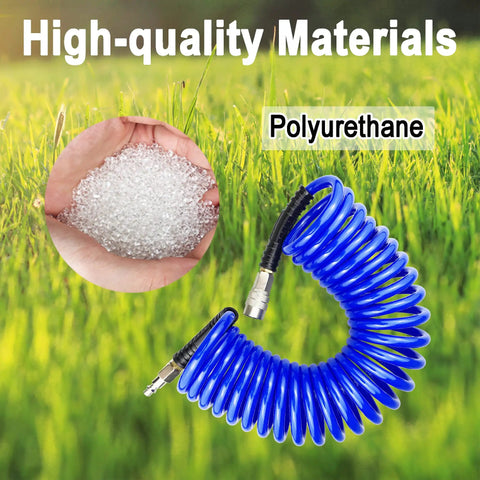 Flexible Polyurethane Recoil Air Hose, One Quarter Inch Inner Diameter, Ten Feet Blue With Bend Restrictor, High-quality Materials