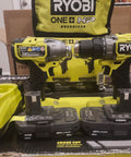 18V Brushless Cordless Drill And Driver Kit With Dual 2.0Ah Batteries, compact, yellow design, displayed with charger and box
