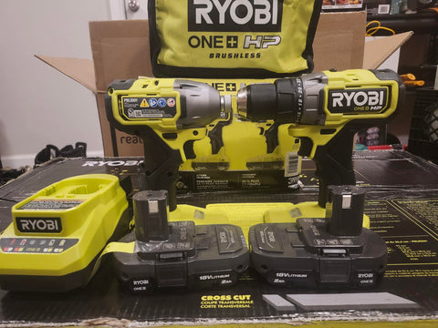 18V Brushless Cordless Drill And Driver Kit With Dual 2.0Ah Batteries, compact, yellow design, displayed with charger and box