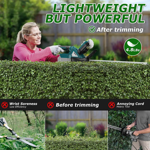 Cordless Hedge Trimmer With 20 Inch Dual Action Blade For Easy Shrub Pruning Works With 18V Battery Packs No Cord Lightweight Yet Powerful