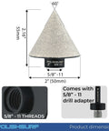 Two-piece set: diamond beveling chamfer bit for porcelain tile, 2 in (50 mm), with 5/8-11 threads and drill adapter
