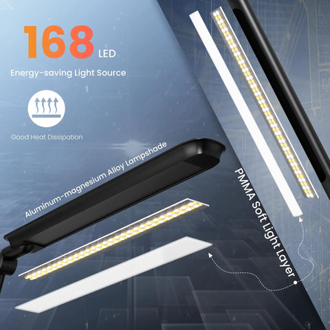 LED Desk Lamp With Clamp Clip On, Sleek Design, Adjustable Brightness And Color Temperature, 168 energy-saving LEDs