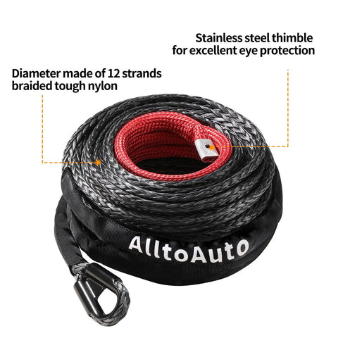 3/8 Inch Dyneema Winch Rope 85 Feet 27,500 Lb Heavy Duty UHMWPE Synthetic Cable With Protective UV Resistant Sleeve coiled