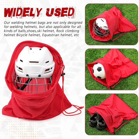 4 Pack Welding Helmet Bags With Drawstring Locking, Lightweight Microfiber Helmet Storage showcasing helmet and sports gear