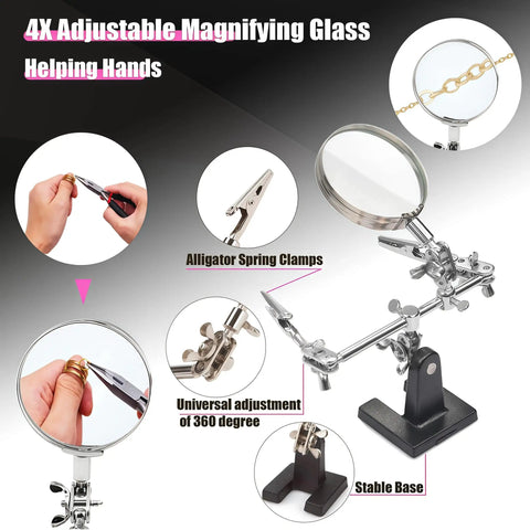 All In One Jewelry Making Kit With Tools And Findings, Chains, Copper Wires, Adjustable Magnifier and stand for crafting
