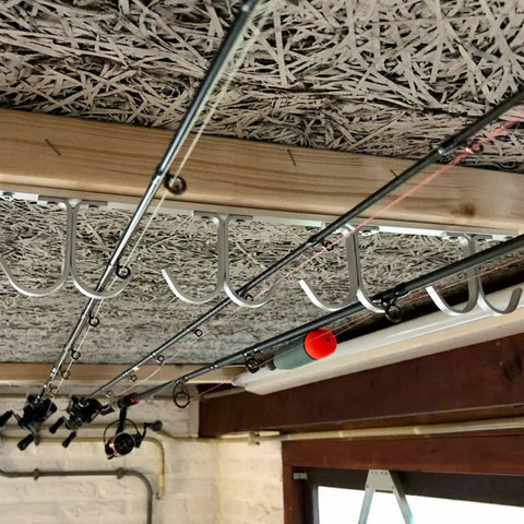 8 Rod Ceiling Rack For Fishing Poles Aluminum Alloy Holder Organizer For Garage Cabin Basement Overhead Storage And Quick Access