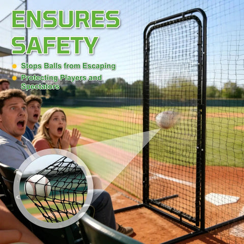 Heavy Duty Freestanding Baseball Batting Cage Door With Steel Tube Frame And HDPE Mesh, ensuring spectator safety at game