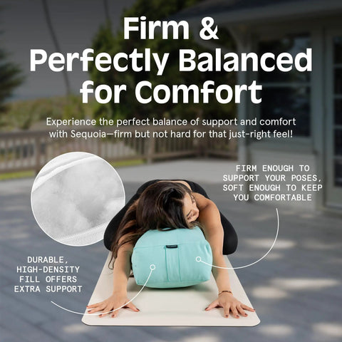 Ultra Plush Yoga Bolster Pillow For Restorative Poses And Meditation, Cushioned With Soft PET Fill, 100 Cotton Cover That Is Washable, Built For Deep Stretches And Cozy Pain Free Practice, rectangular bolster in use