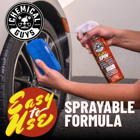 Person using HydroSpin Wheel And Rim Ceramic Coating And Quick Detailer Spray 16 Oz on car wheel
