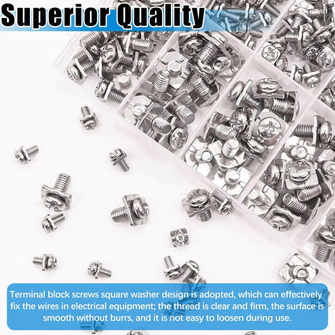 Heavy Duty Terminal Block Screws Kit 215 Pieces M3 M3.5 M4 M5 Nickel Plated With Square Washers For Electrical Panels