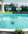Cordless Pool Vacuum Robot With 120 Minute Runtime Beefy Dual Motor Power Auto Park Two Cleaning Paths in pool demonstrating coverage