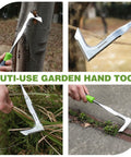 Crack Weeder 12 Inch Stainless Steel Crevice Tool With Soft Grip Handle L Shaped Sidewalk Weed Puller Spatula in use
