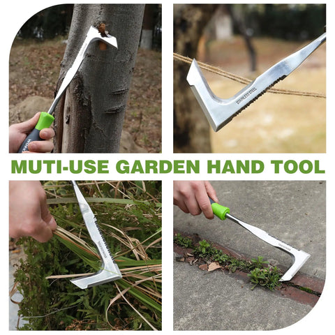 Crack Weeder 12 Inch Stainless Steel Crevice Tool With Soft Grip Handle L Shaped Sidewalk Weed Puller Spatula in use