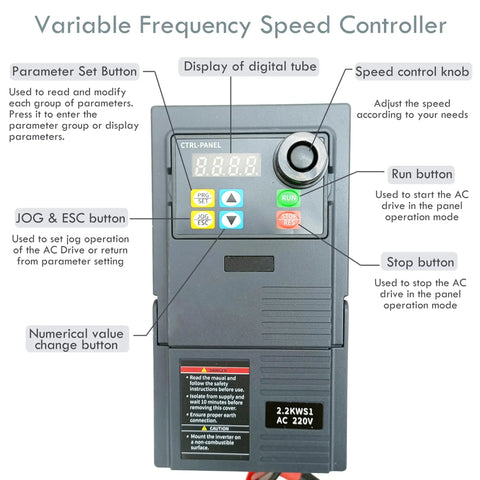Variable Frequency Speed Controller with speed control knob and digital display for No Sweat Heavy Duty Bench Belt Sander.
