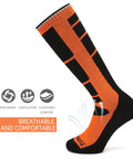 Two Pair Ski Socks 85 Percent Cotton Over The Calf OTC For Skiing Snowboarding And Winter Outdoor Activities For Men And Women Orange Medium showing breathability features