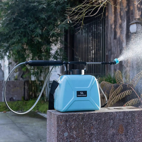 5L Powerful Electric Garden Sprayer With Adjustable Nozzle For Farm And Home Use, spraying water in outdoor yard