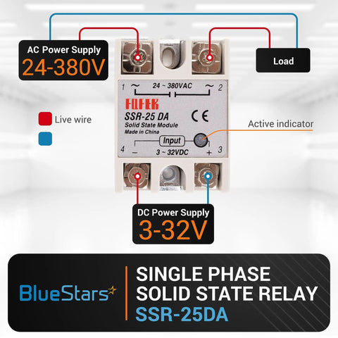 Fast Switching 25A Solid State Relay For DC To AC DIY Projects, DC 3 To 32V Input, AC 24 To 380V Output, single-phase module