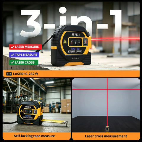 Heavy Duty 3 In 1 Digital Laser Tape Measure With Bright Lcd Backlight And Auto Lock Lever Building Tough As Nails With Pinpoint Accuracy Spanning 262 Feet While Storing Measurements For Quick Layouts That Actually Nail It Every Single Time