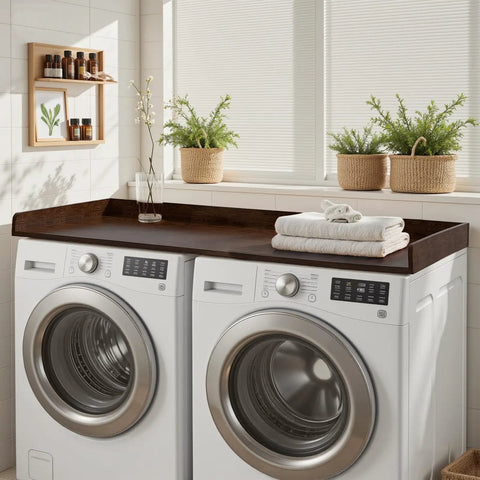 54 Inch By 27.5 Inch Wood Laundry Countertop Topper For Washer And Dryer, Sturdy Pine Wood With 2.75 Inch Edge Guard