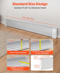 Image showing 5 Ft Baseboard Heater Cover, heavy duty steel front panel for electric heating unit, with measurements and white finish.