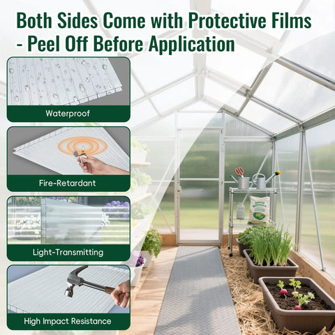 Six Pack 6 Ft By 2 Ft Twin Wall Polycarbonate Panels 0.24 Inch All Season UV Protected Roof Sheeting For Greenhouse Covering And Outdoor Garden Projects Easy Install